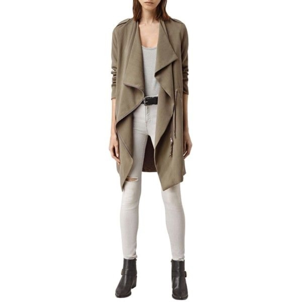 AllSaints Ellaria Duster Coat in Taupe / Sage